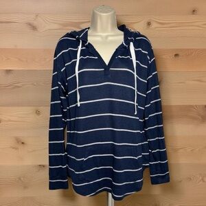 Market & Spruce Womens StitchFix Navy Blue White Striped Lightweight Hoodie SZ M